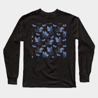 Blue Butterfly Cat Long Sleeve T-Shirt